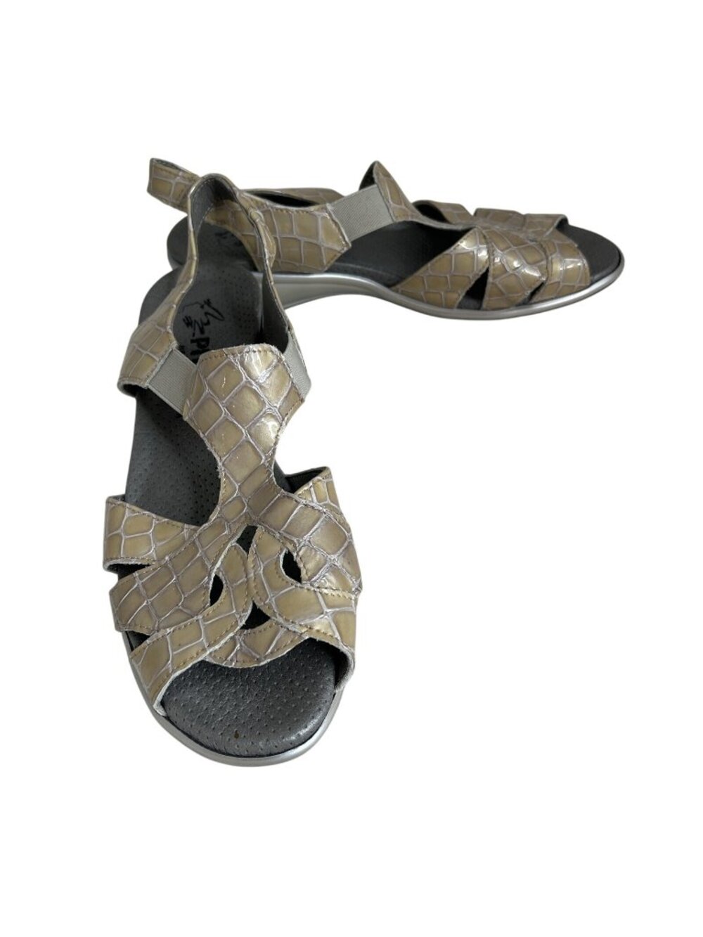 Phillos Beige Faux Croc Slip-On Sandals Wedge Heel Women US Size 7.5- 8